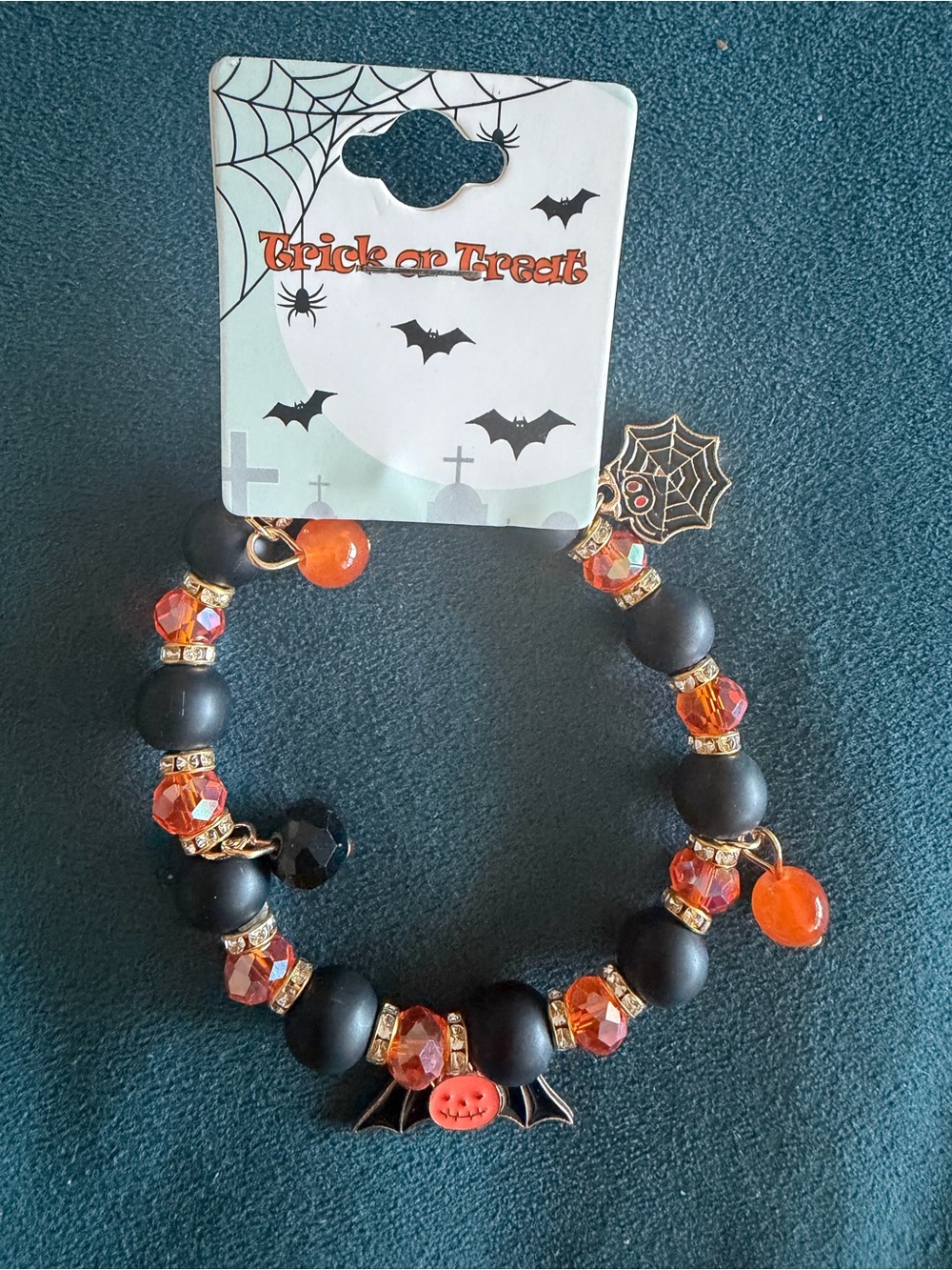 NWT Halloween Bat Charm Stretch Bracelet - Black & Orange